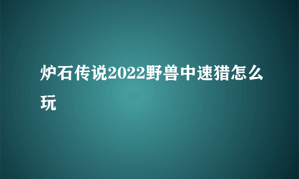 炉石传说2022野兽中速猎怎么玩