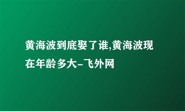 黄海波到底娶了谁,黄海波现在年龄多大-飞外网