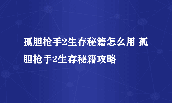 孤胆枪手2生存秘籍怎么用 孤胆枪手2生存秘籍攻略