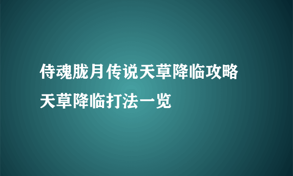 侍魂胧月传说天草降临攻略 天草降临打法一览