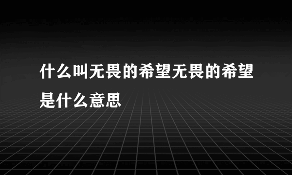 什么叫无畏的希望无畏的希望是什么意思