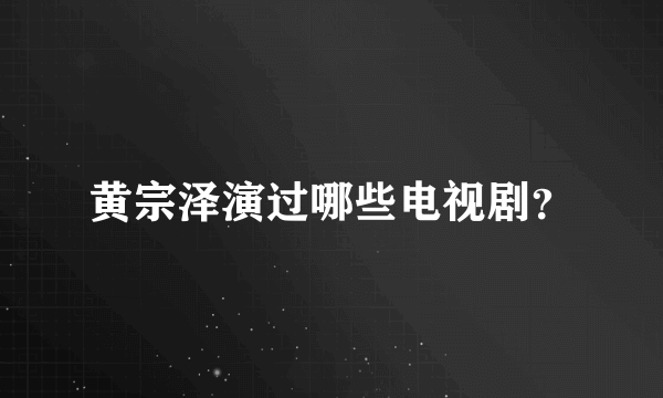 黄宗泽演过哪些电视剧？