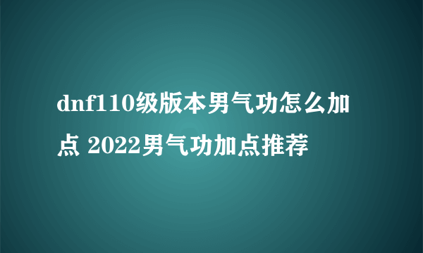 dnf110级版本男气功怎么加点 2022男气功加点推荐