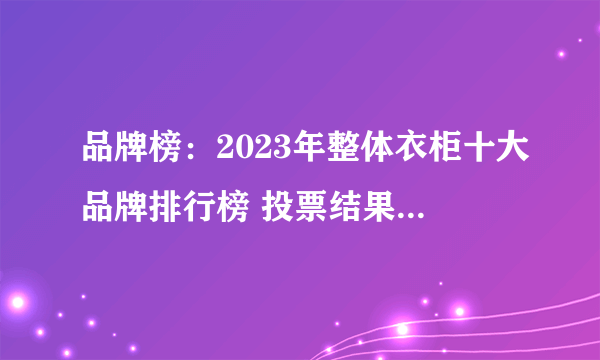 品牌榜：2023年整体衣柜十大品牌排行榜 投票结果公布【新】