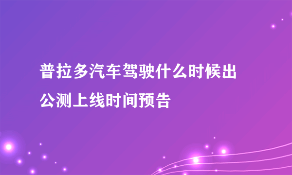 普拉多汽车驾驶什么时候出 公测上线时间预告