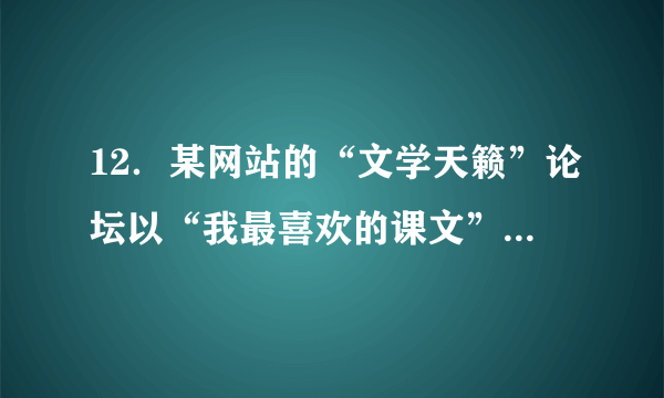 12．某网站的“文学天籁”论坛以“我最喜欢的课文”为话题向大家征集感言。请仿照示例，选择你记忆最深刻的一篇课文，写几句感言，谈谈自己的真实感受。示例：初读《阿Q正传》，觉得阿Q滑稽可笑；再读，觉得阿Q质朴、愚昧、自私；多次阅读，发现《阿Q正传》就像一面人生的镜子，从中可以找到自己的身影。