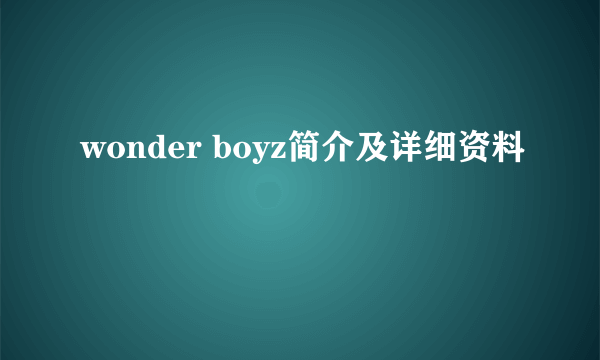 wonder boyz简介及详细资料