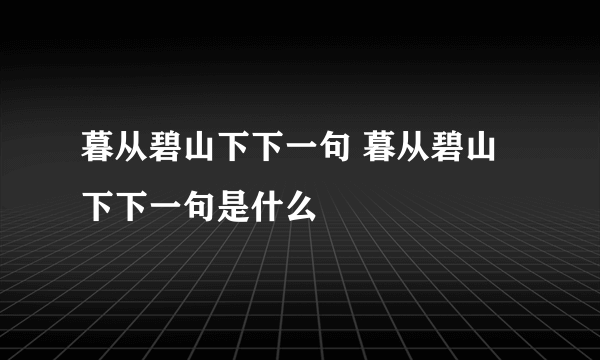 暮从碧山下下一句 暮从碧山下下一句是什么