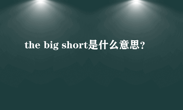 the big short是什么意思？