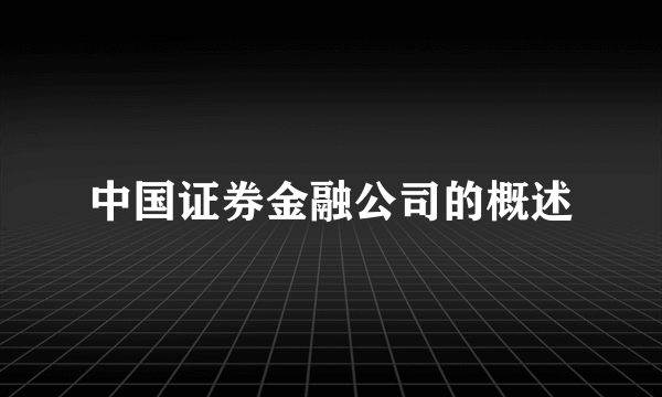 中国证券金融公司的概述