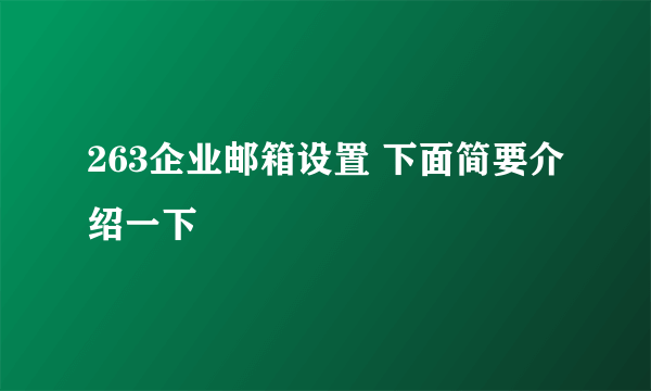 263企业邮箱设置 下面简要介绍一下