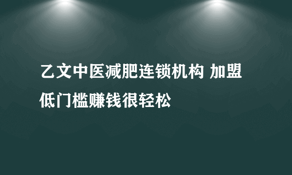 乙文中医减肥连锁机构 加盟低门槛赚钱很轻松