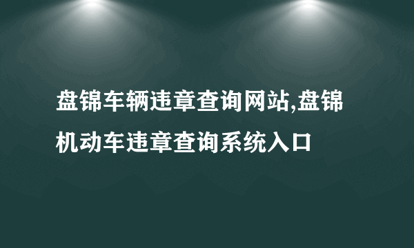 盘锦车辆违章查询网站,盘锦机动车违章查询系统入口