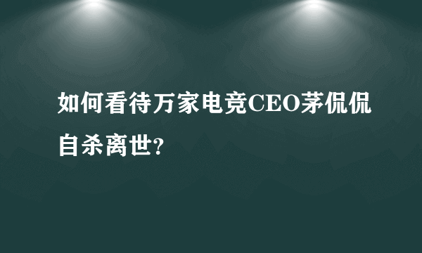 如何看待万家电竞CEO茅侃侃自杀离世？