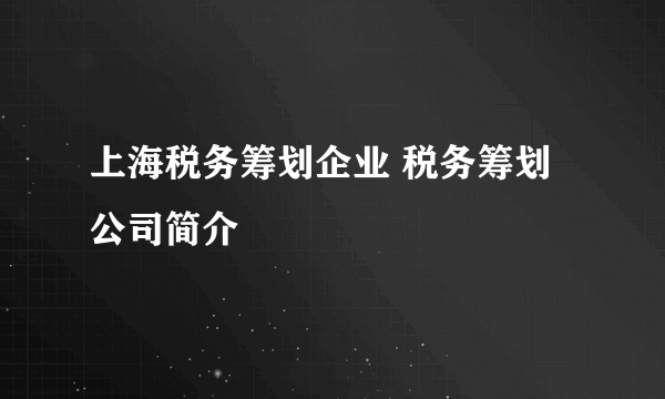 上海税务筹划企业 税务筹划公司简介