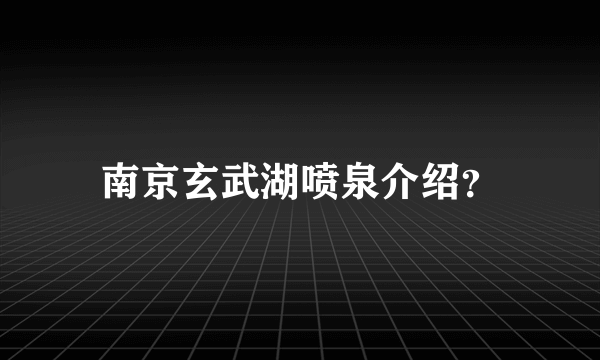 南京玄武湖喷泉介绍？