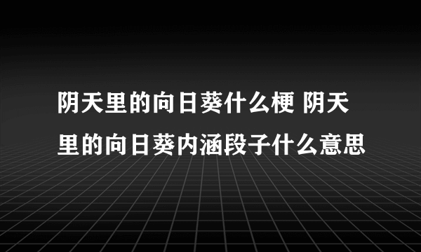 阴天里的向日葵什么梗 阴天里的向日葵内涵段子什么意思