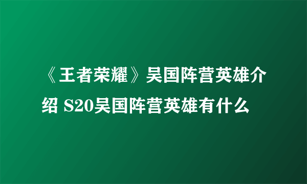 《王者荣耀》吴国阵营英雄介绍 S20吴国阵营英雄有什么