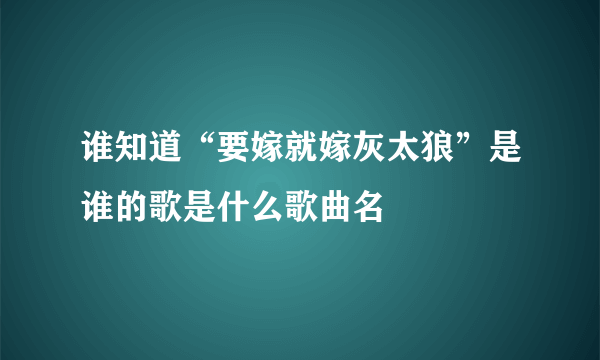 谁知道“要嫁就嫁灰太狼”是谁的歌是什么歌曲名