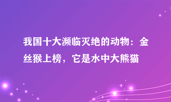 我国十大濒临灭绝的动物：金丝猴上榜，它是水中大熊猫