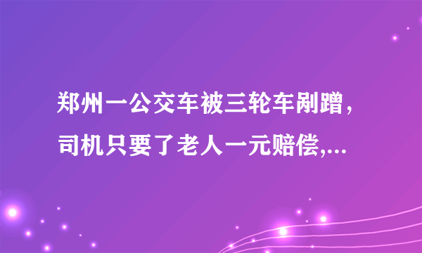 郑州一公交车被三轮车剐蹭，司机只要了老人一元赔偿, 你怎么看？